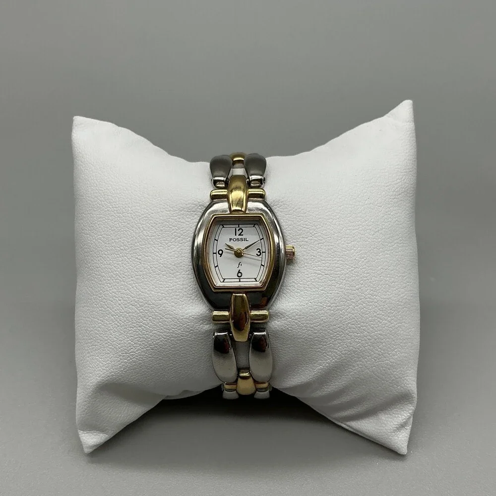 Fossil F2 ES-8680 Womens Watch 20mm Two Tone Silver Gold New Battery 6.5